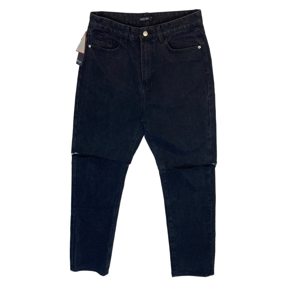 Nasty Gal Jeans NWT! Strike a Pose Distressed High Rise Mom US Size 10 Black - Picture 3 of 12